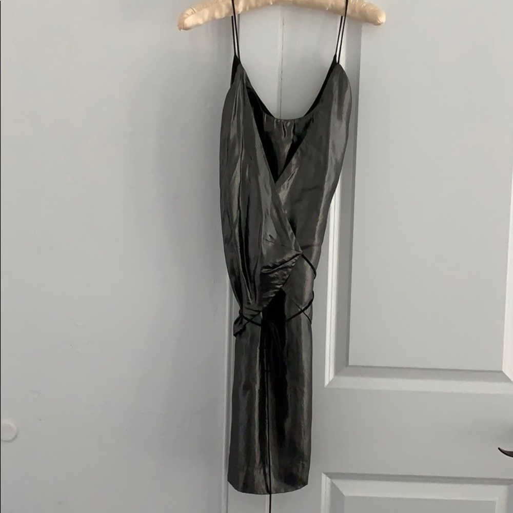 Nicole Miller Steel Gray Wrap Dress. Petite Small.